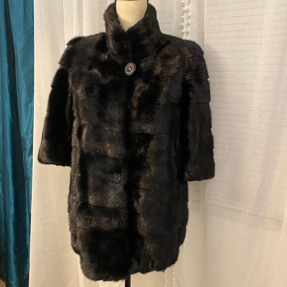 Real mink cropped coat, 3/4 sleeve, 100% mink, S-M - Picture 1 of 9